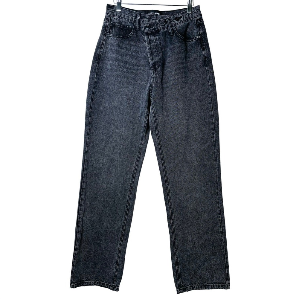 *NWT* Fashion Nova Straight Leg Jeans Women Sz. 7 Grey Crossover Button Fly - Picture 2 of 5